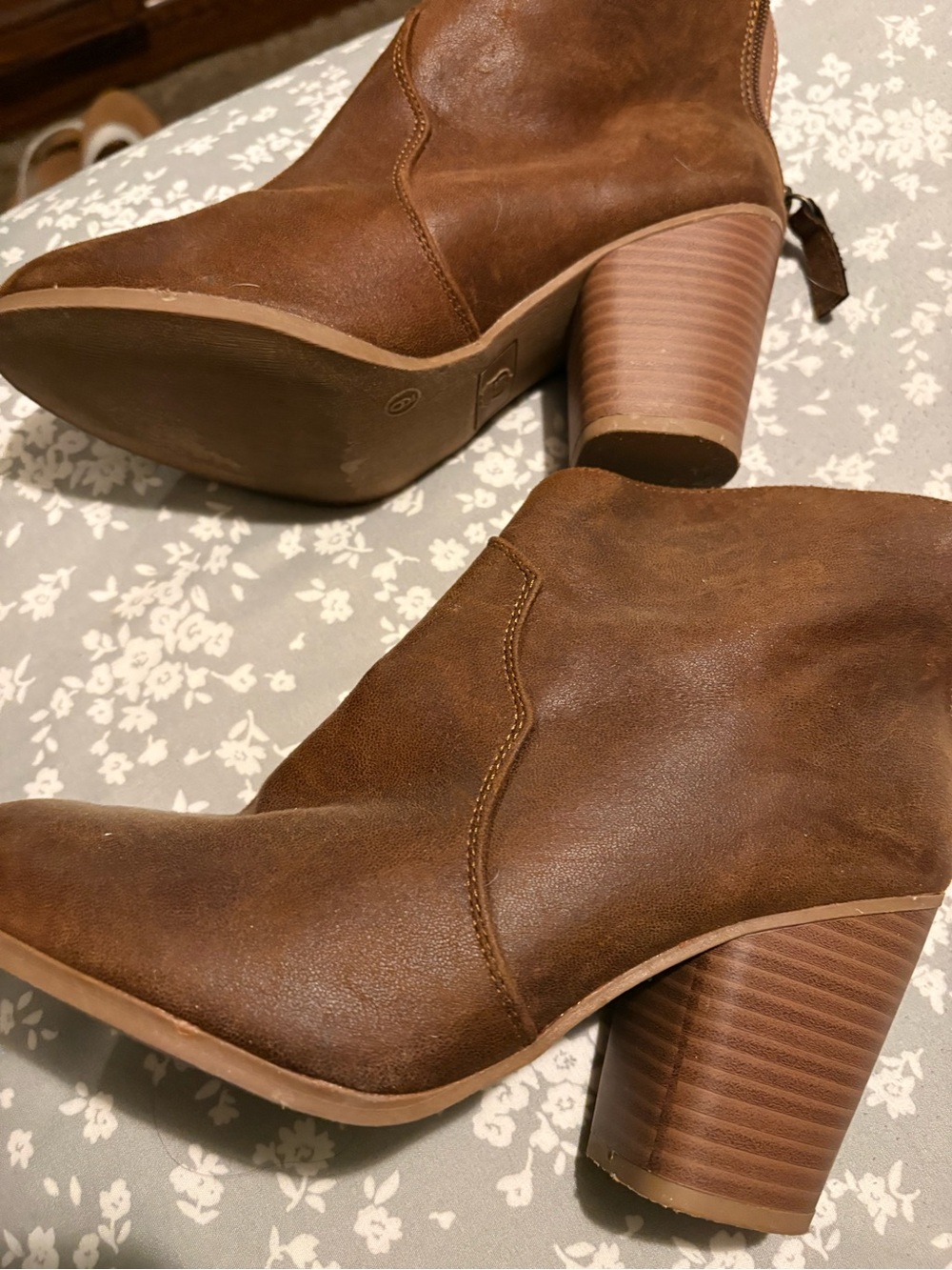 Route 66 Brown Faux Leather Stacked Heel Ankle Booties